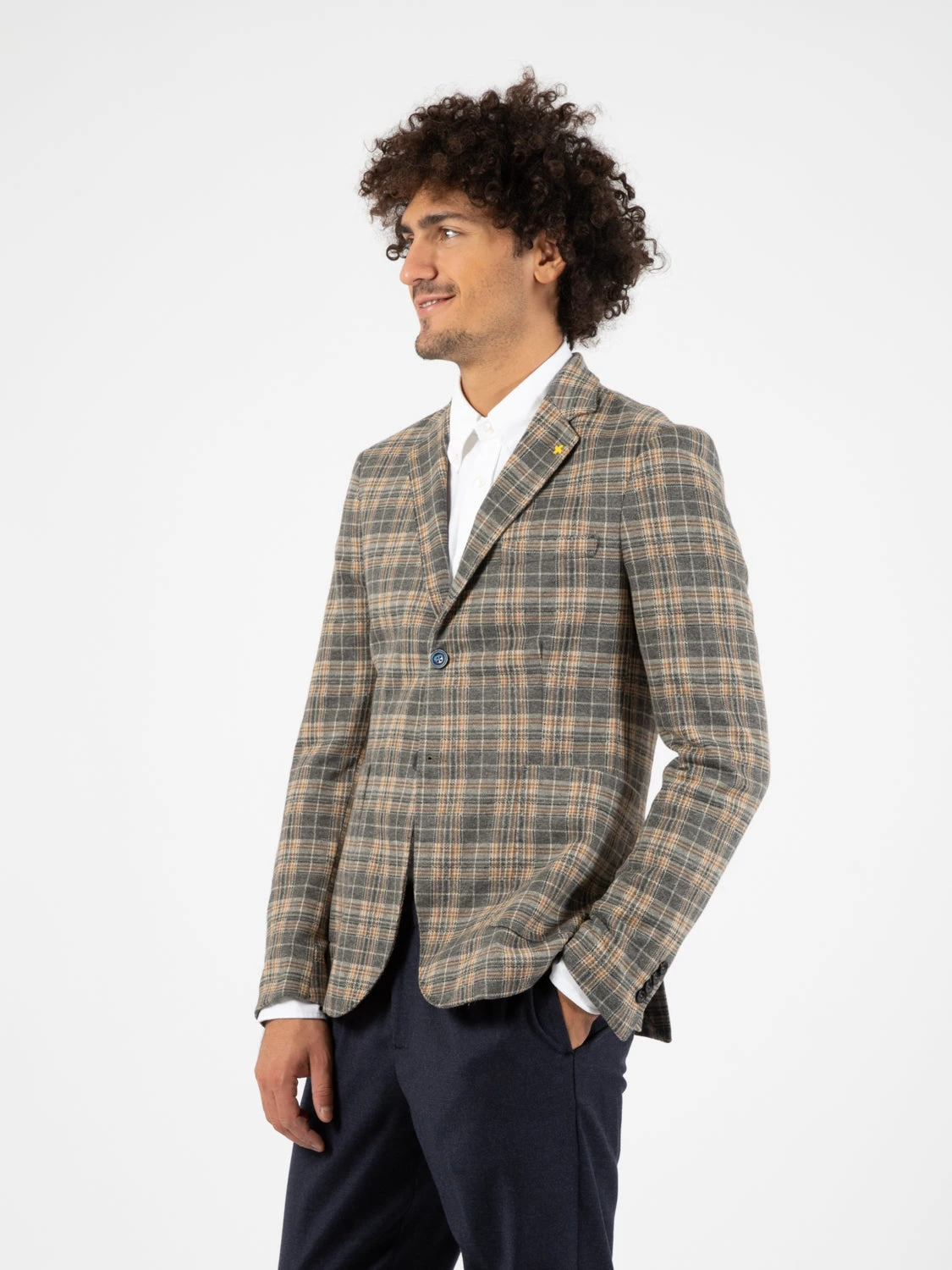 Blazer Fantasia Check Grigio / Bianco / Senape 4 Blazer Fantasia Check Grigio / Bianco / Senape - immagine 2