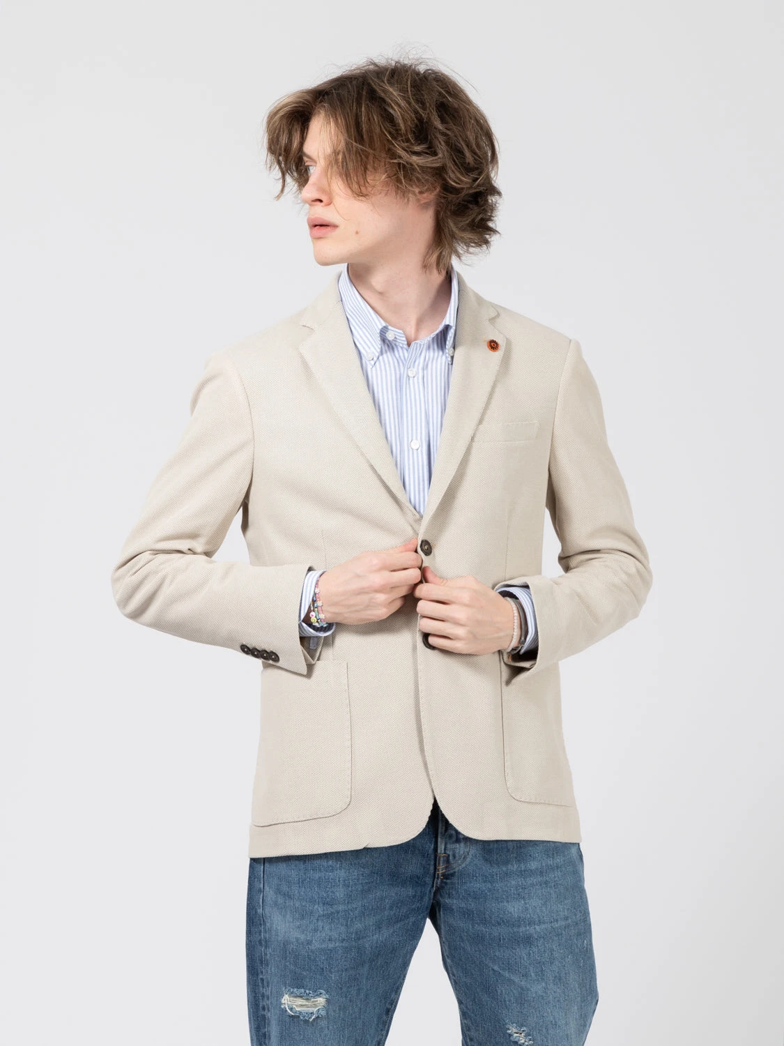 Blazer In Tessuto Oxford Beige Chiaro 3 Blazer In Tessuto Oxford Beige Chiaro