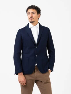 Blazer Lavorato Lana E Viscosa Blu