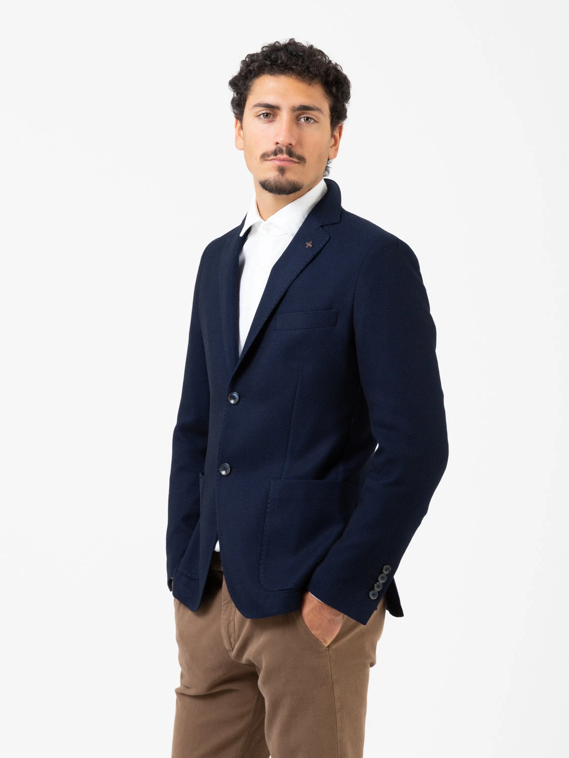 Blazer Lavorato Lana E Viscosa Blu 4 Blazer Lavorato Lana E Viscosa Blu - immagine 2