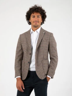 Blazer Pied De Poule Beige / Blu