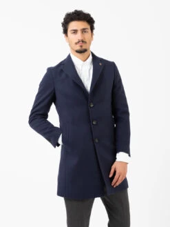 Cappotto Slim In Panno Blu