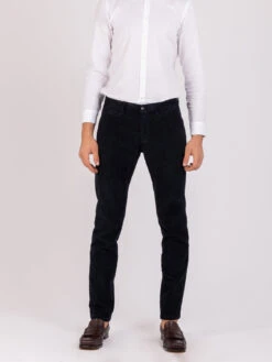 Pantaloni Blu In Velluto A Coste