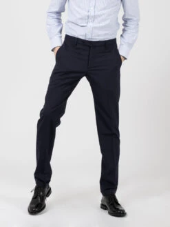 Pantaloni Fresco Lana Blu Con Risvolto