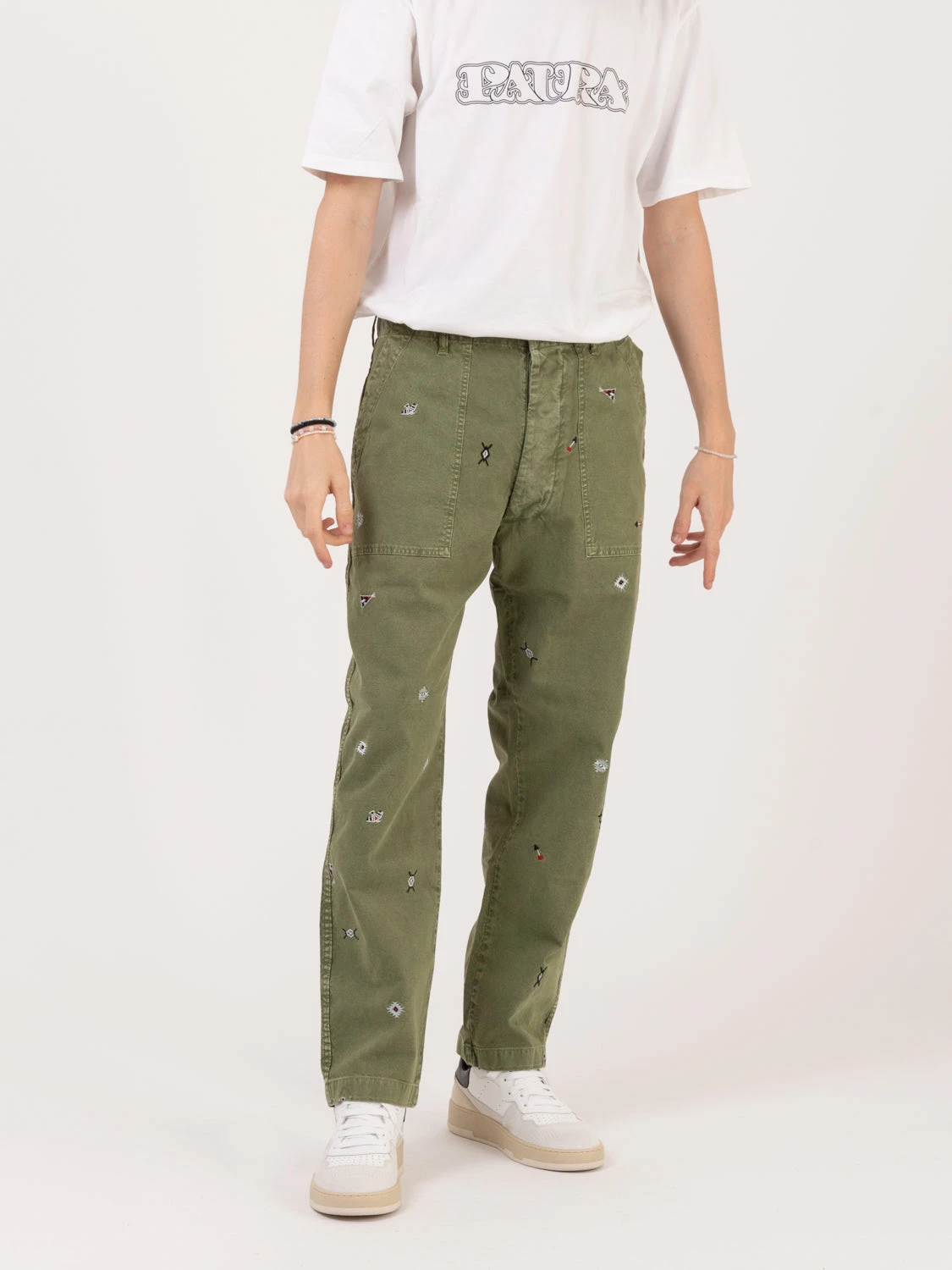 Pantalone All Over Embroidery Green 3 Pantalone All Over Embroidery Green