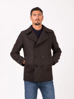 HARRIS WHARF LONDON Men Peacoat Pressed Wool Dark Brown