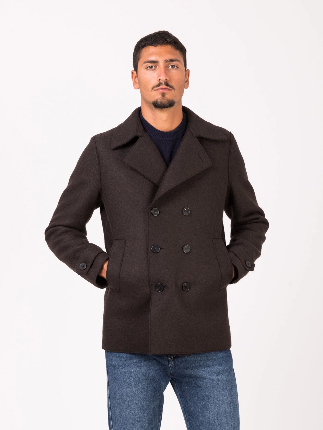 HARRIS WHARF LONDON Men Peacoat Pressed Wool Dark Brown 3 HARRIS WHARF LONDON Men Peacoat Pressed Wool Dark Brown