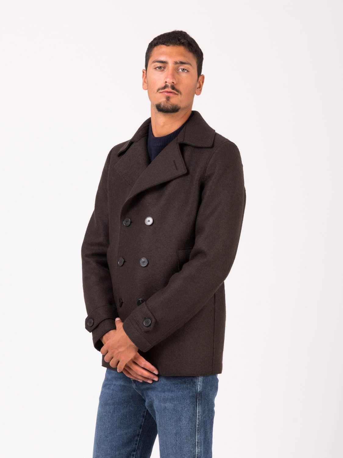 HARRIS WHARF LONDON Men Peacoat Pressed Wool Dark Brown 4 HARRIS WHARF LONDON Men Peacoat Pressed Wool Dark Brown - immagine 2