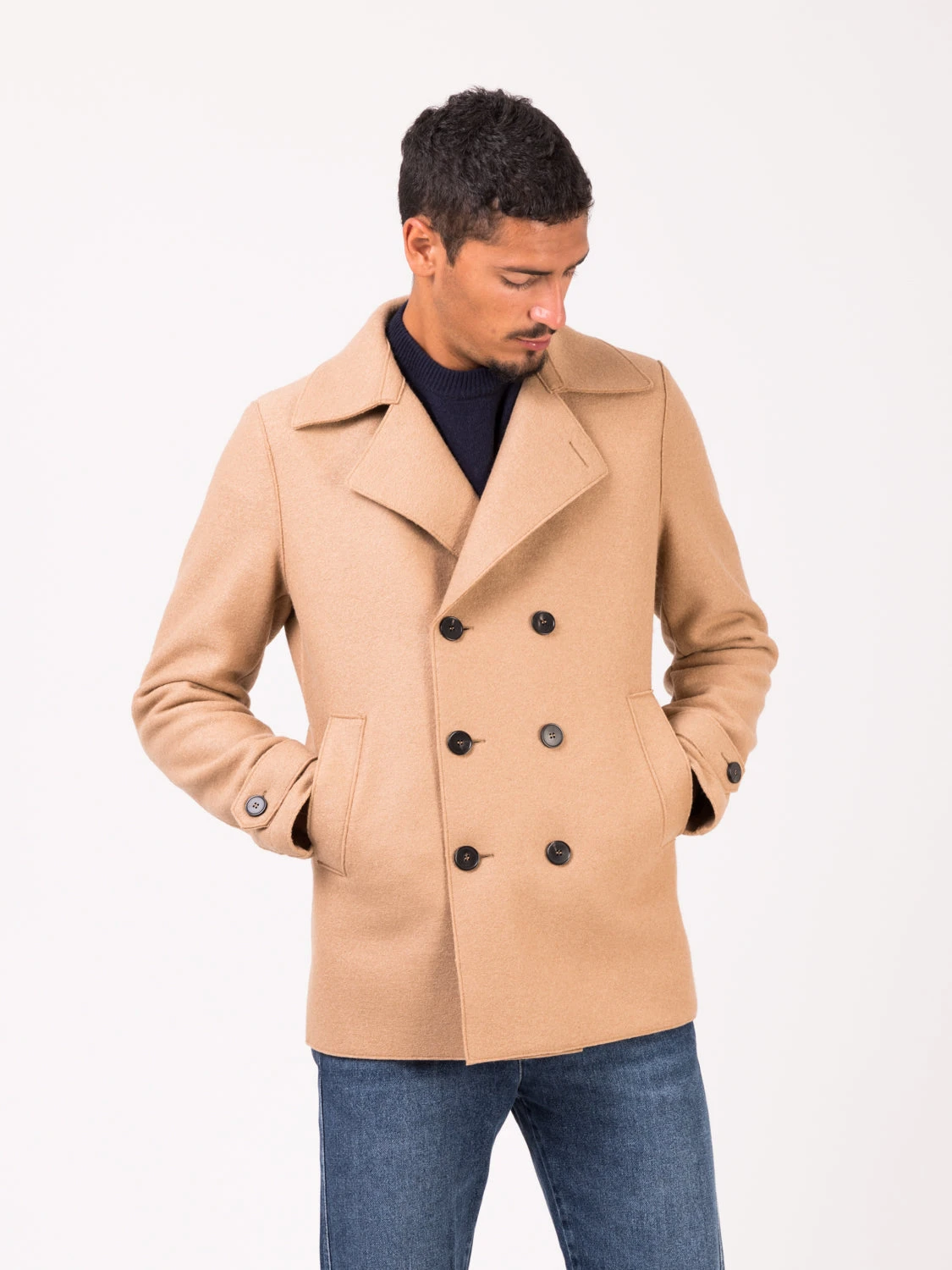 HARRIS WHARF LONDON Men Peacoat Pressed Wool Tan 3 HARRIS WHARF LONDON Men Peacoat Pressed Wool Tan