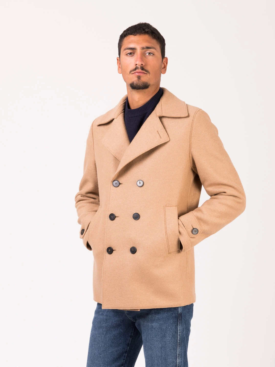 HARRIS WHARF LONDON Men Peacoat Pressed Wool Tan 4 HARRIS WHARF LONDON Men Peacoat Pressed Wool Tan - immagine 2