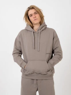 Felpa Cappuccio Con Tasca Grigio Fango