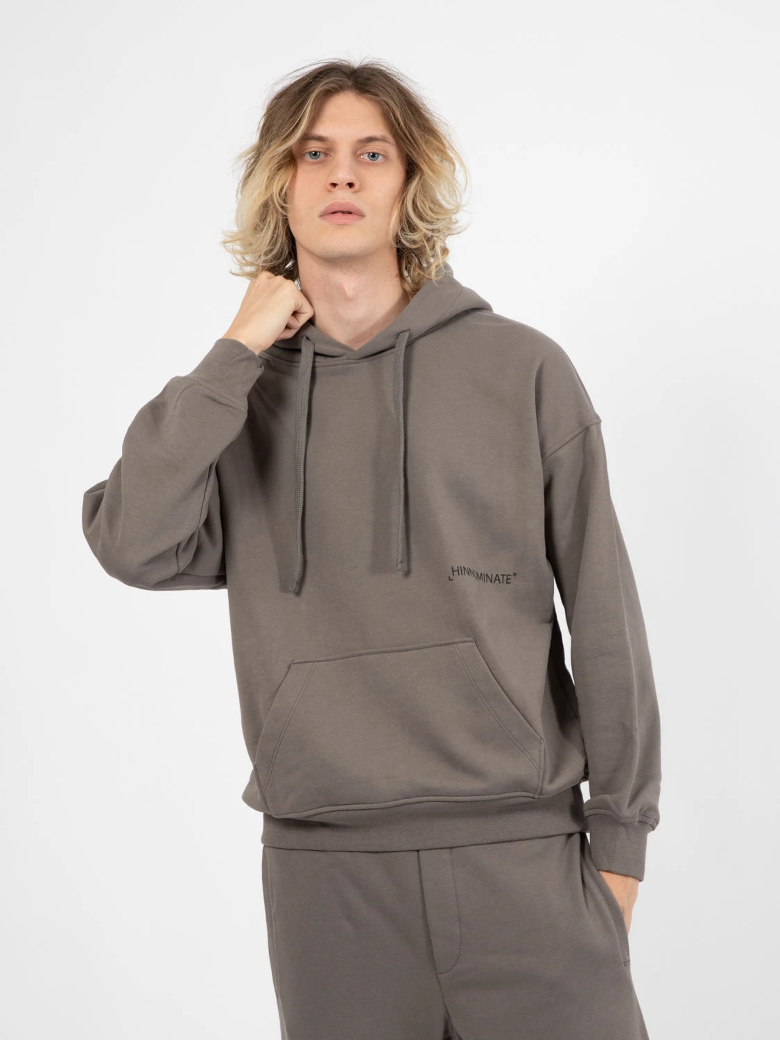 Felpa Con Cappuccio Manica Lunga Grigio Fango 4 Felpa Con Cappuccio Manica Lunga Grigio Fango - immagine 2