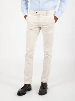Pantaloni Slim In Cotone Panna