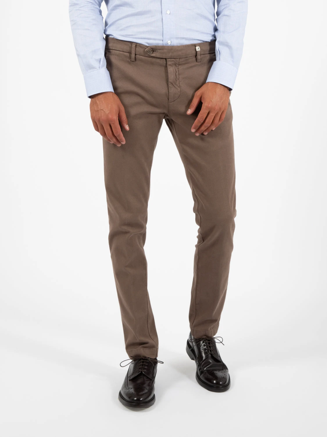 Pantaloni Slim Lavorato Marrone Chiaro 3 Pantaloni Slim Lavorato Marrone Chiaro