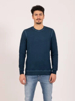 Felpa Girocollo Blu Bleached