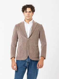 Blazer Classico In Velluto Taupe