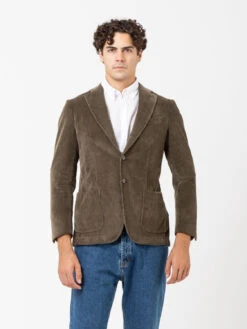 Blazer Classico In Velluto Verde Muschio