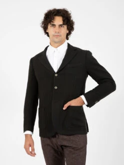 Blazer In Lana Cardata Ritorta Verde Scuro