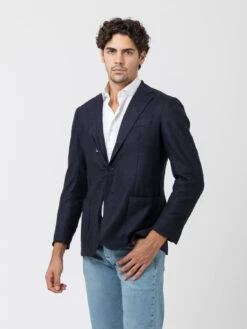 Blazer In Lana Sfoderato Blu