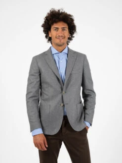 Blazer Monopetto In Misto Lana Grigio Perla
